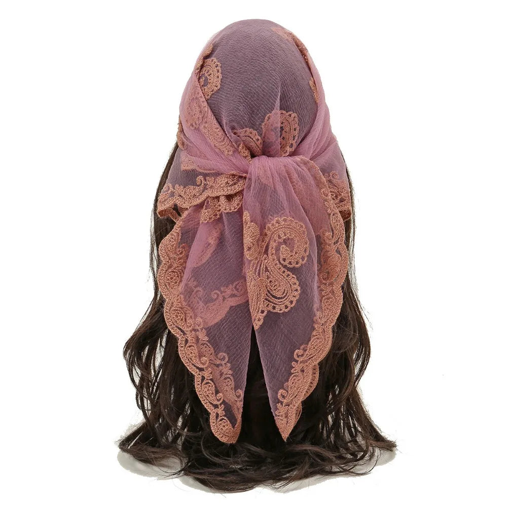 Embroidered Lace Embroidery Square Scarf Thin Cashew Pattern Lace Headwrap Breathable Fabric Lace Trim Lace Shawl Headband Qme Style 2