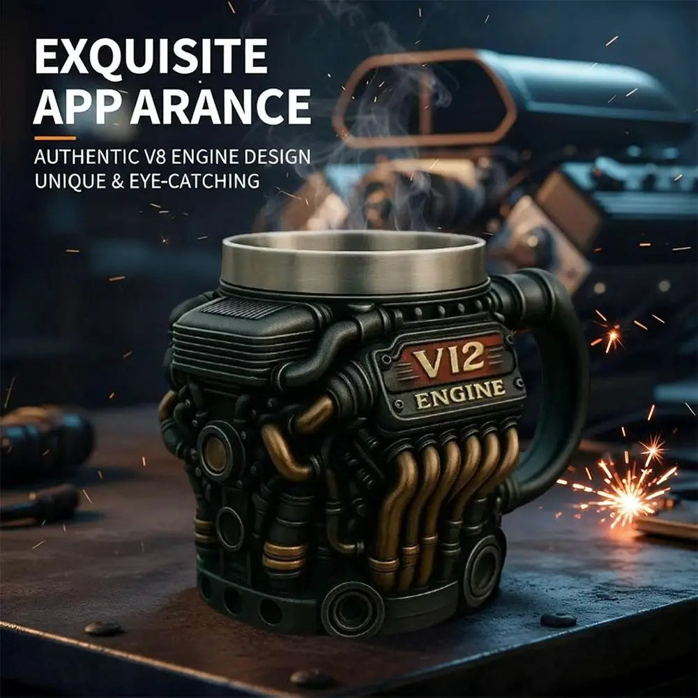 Engines Stainless Steel Cup Handmade V12 Engines Coffee Cup For Car Enthusiasts Tea Mug For Home Or Office Unique 3D Gifts Qme