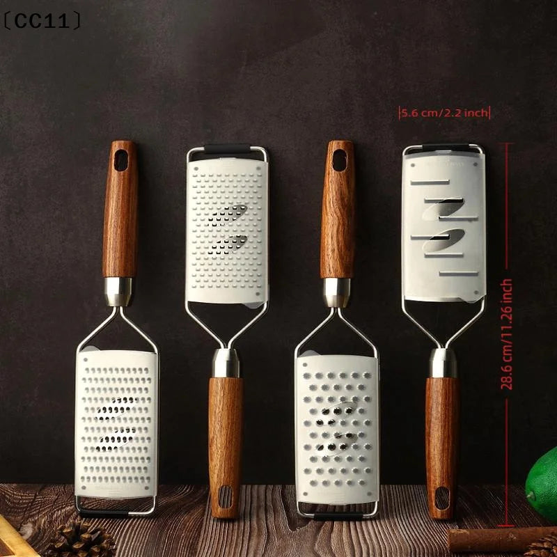 Cheese Grater Natural Wood Handle Stainless Steel Zester Kitchen Qme
