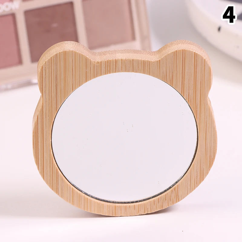 Hand-held Beauty Makeup Mirror Small Round Mirrors Simple Wooden Qme 4