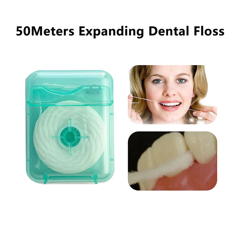 1 Roll 50M Water-expanding Fluffy Dental Floss Interdental Cleaning Qme