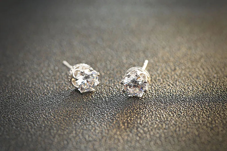 Classic 925 Sterling Silver Color CZ Crystal Stud Earrings For Women Men Top Quality Cubic Zircon Ear Accessories Jewelry Qme