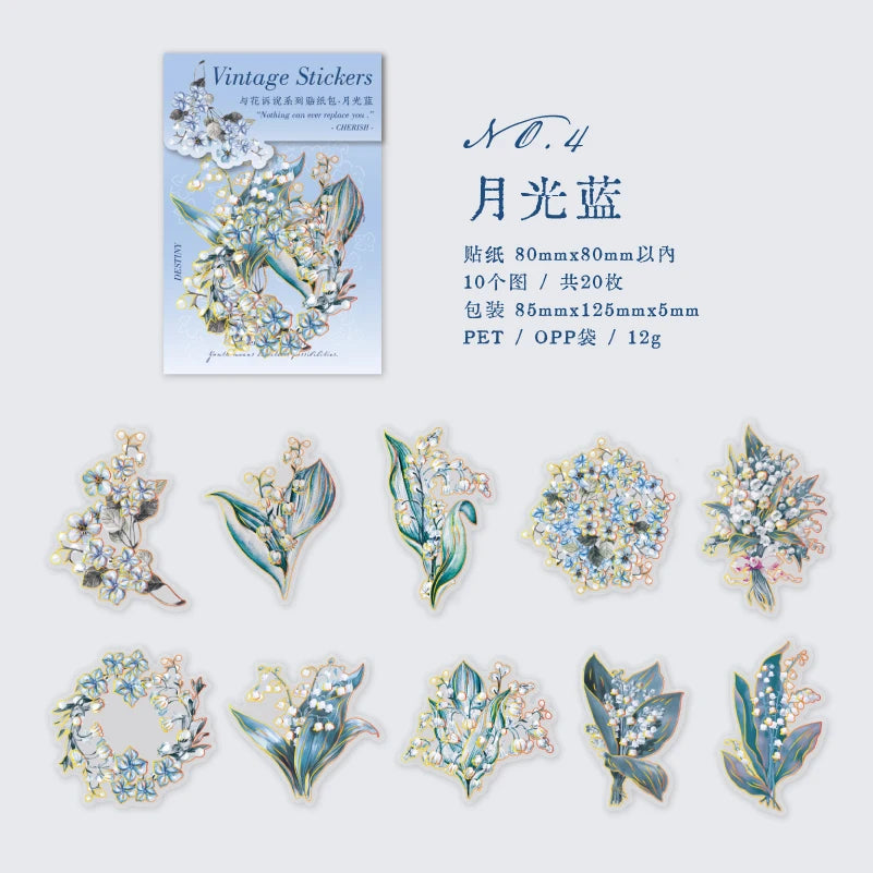 20 pcs/pack PET Plant Flowers Stickers aesthetic Stick Labels Decorative Scrapbooking material hand made Diy Supplies Qme D