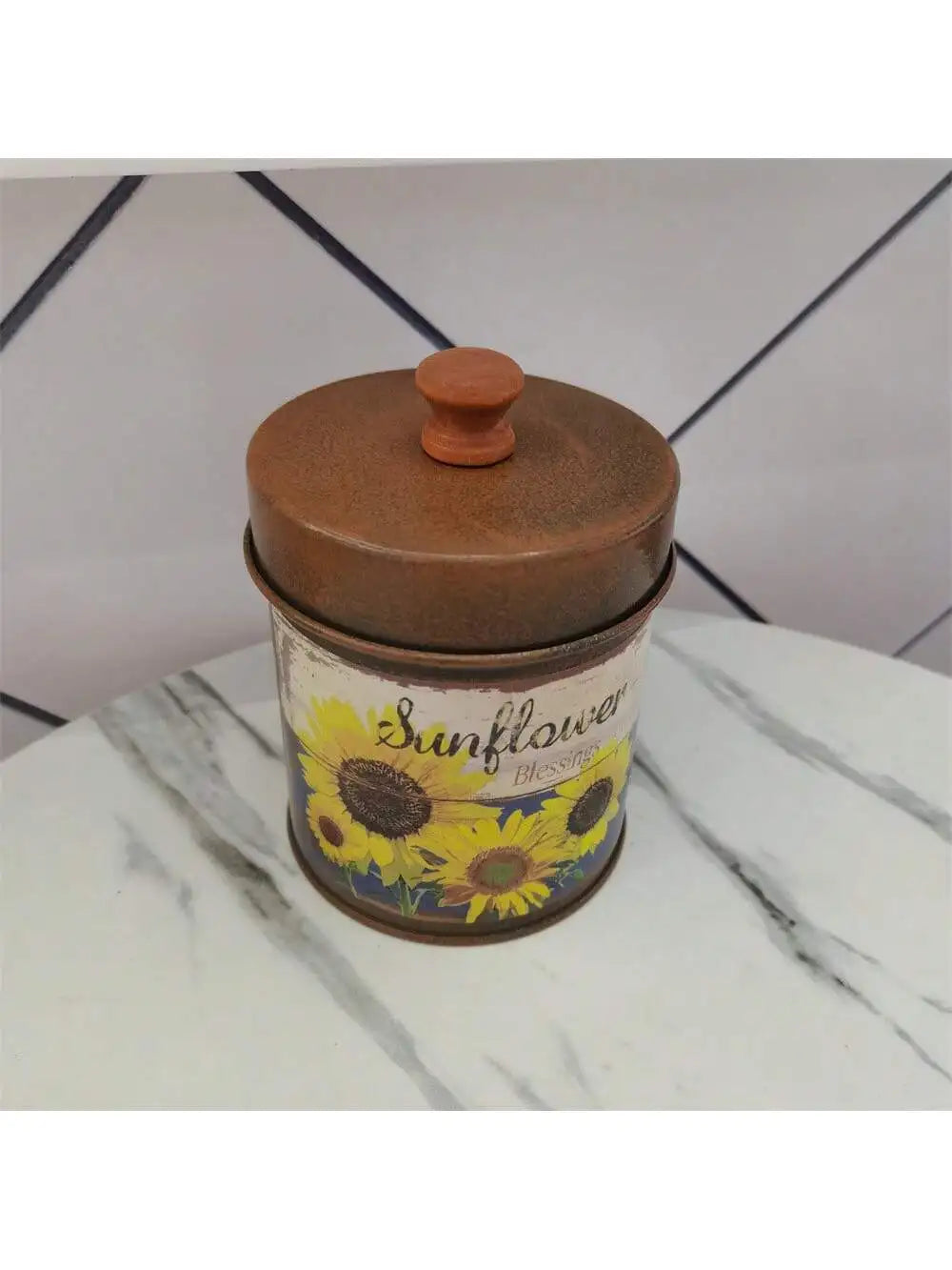Creative Retro Vintage Storage Lid Iron Bucket Bar Display Ornaments Qme brown