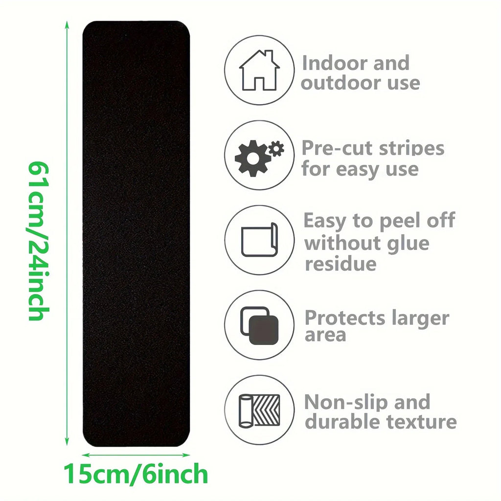 10pcs Set of Pre-Cut Rubber Anti-Slip Stair Tread Tape, Easy to Install Safety Grip Strips for Steps, Skateboards, Decks, Ramps Qme