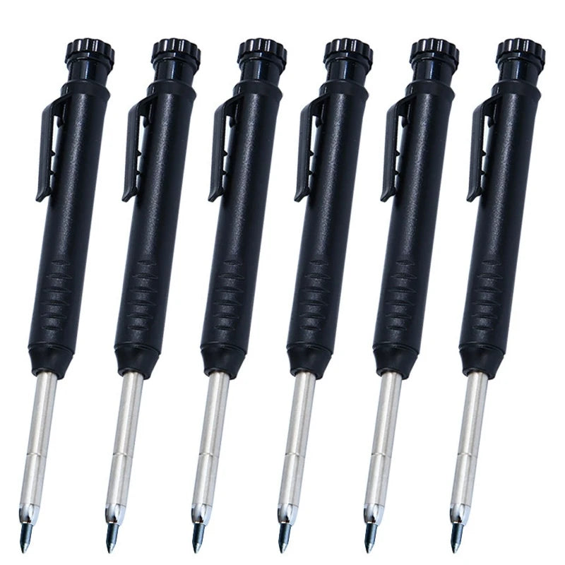 6Pcs Mechanical Pencils Drawing Woodworking Marking Pen,2.8mm Long Head Carpenter Pencil, Applicable Construction Works Qme 6pcs black