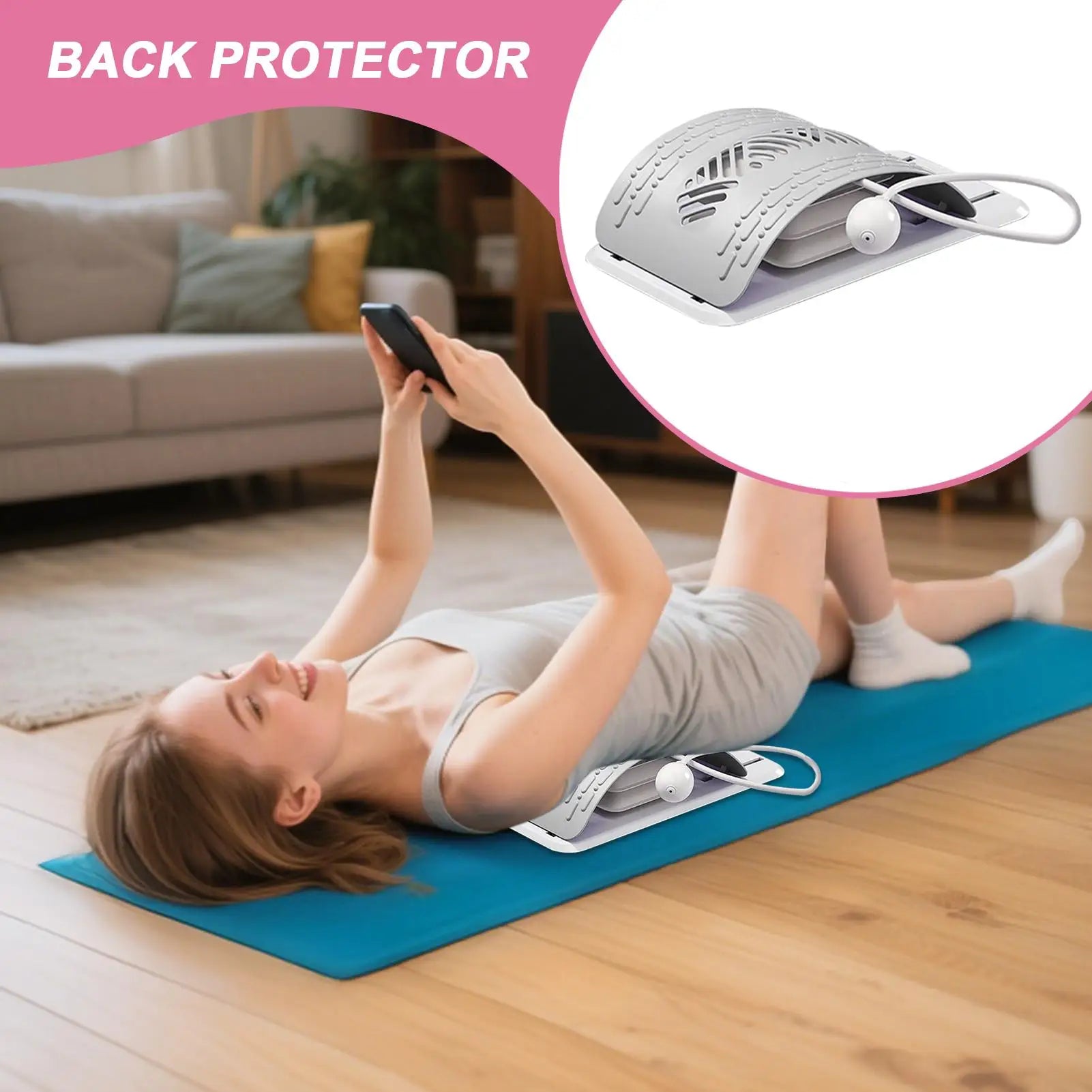 Lumbar Stretcher Ergonomic Back Stretcher for Lower Back Relief Adjustable Support Board Corrector for Workout Women Men Indoor Qme