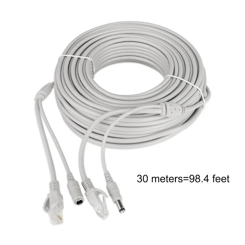 ESCAM 30m/20m/15m/10m/5m RJ45 + DC 12V Power Lan Cable Cord Network Cables for CCTV Network IP Camera Qme