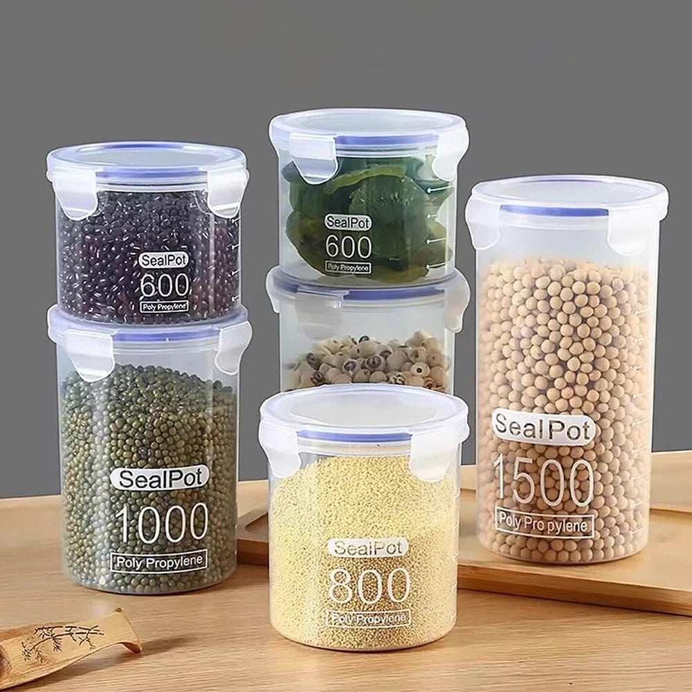 1Pcs Plastic Sealed Tank Large Capacity Crisper Kitchen Organize Grain Storage Box With Scale Clear Jar Spice Container 1000ML Qme