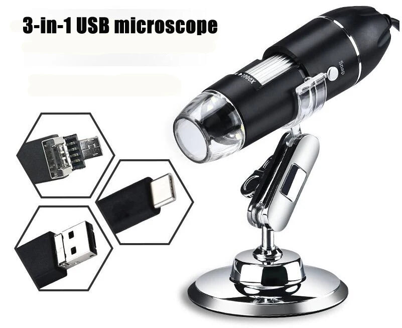 1600X 1000X USB Microscope Handheld Portable Digital Interface Qme 3 in 1 Metal bracket 1000X