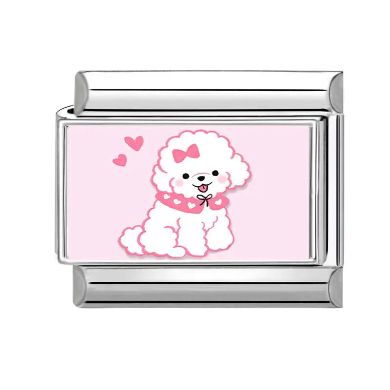 Design Cute Cartoon Animal Pet Series Cat Dog Rabbit Italian Link fit 9mm Stainless Steel Bracelet Making Gift DIY Charm Jewelry Qme Style 35