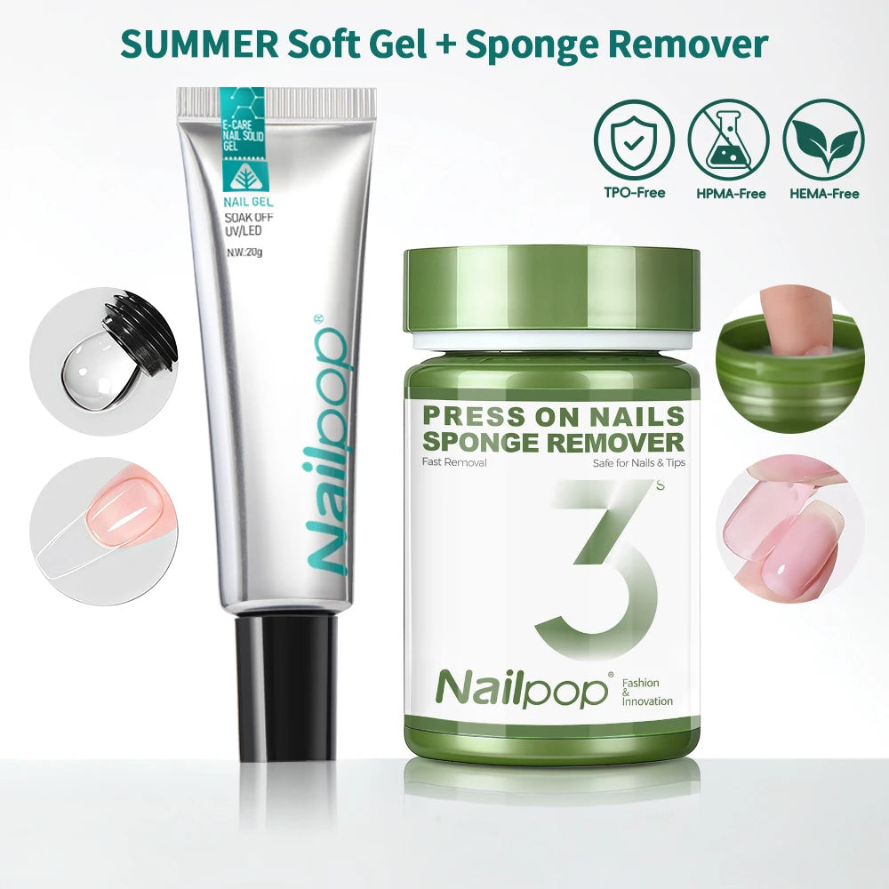 Nailpop Soft Nail Tips Gel Summer Flat-end Winter Pointed-tip Vitamin Qme Summer and Remover