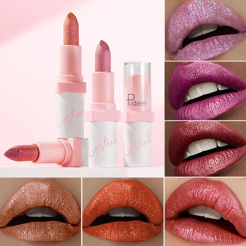 Glitter Shine Pearl Lipstick Long-lasting Waterproof Metallic Lip Qme