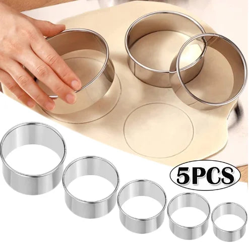 5PCS Round Stainless Steel Biscuit Mold Dumpling Skin Cutting Mold DIY Biscuit Pastry Cake Baking Tools Kitchen Baking Gadget Qme