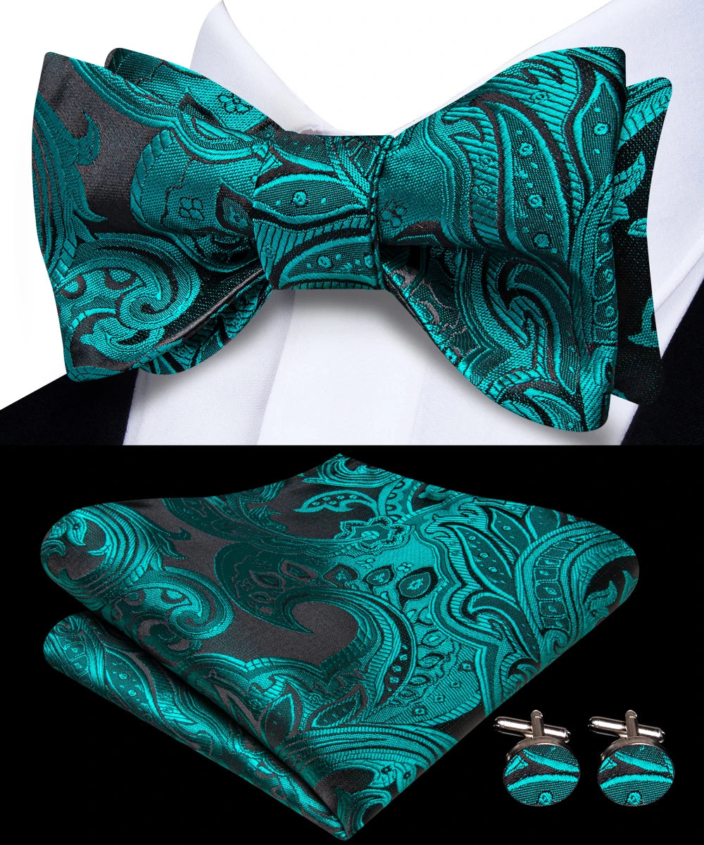Men's Stylish Two-tone Paisley Tie Including Bow Handkerchief Qme QQHT-LH-2300