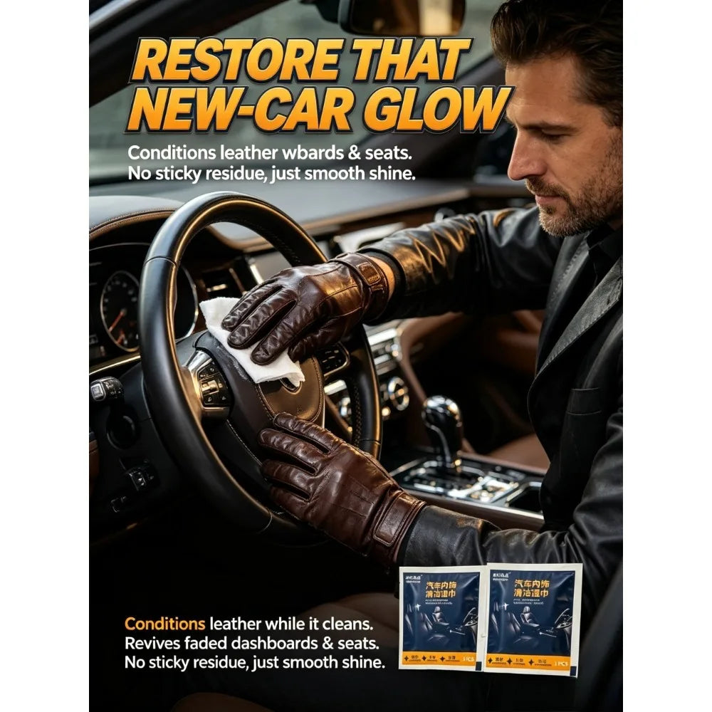 All-Purpose Car Cleaning Wet Wipes, Quickly Remove Dust and Grease, No Sticky Residue After Use, Portable and Large Capacity. Qme