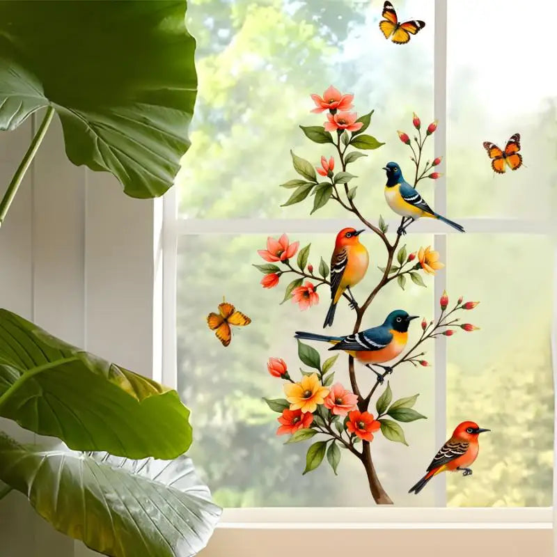 Home Fridge Sticker Electrostatic Tree Branch Bird Butterfly Window Qme