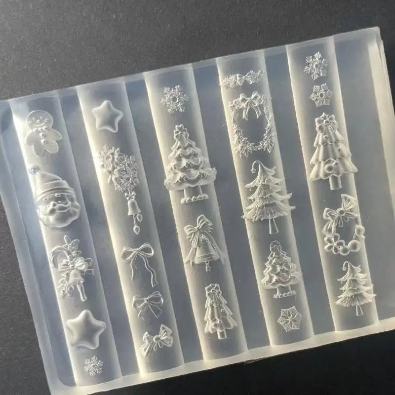 3D Silicone Nail Mold Snowman Gingerbread Man Transparent Template Qme