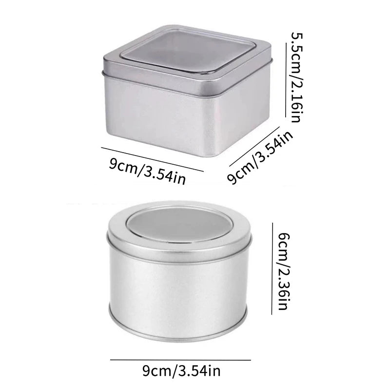 Round Square Tinplate Box Clear Window Iron Storage Box Tea Food Jar Candy Cake Boxes Jewelry Cream Cosmetic Container Empty Pot Qme