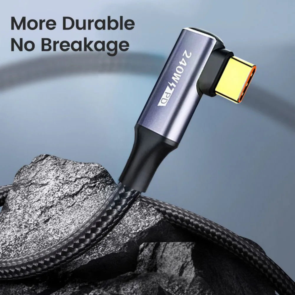 240W 90 Degree Type-C Data Cord PD High-Speed Data Line USB C Fast Charging Cable for Mobile Phone iPhone Samsung Xiaomi Huawei Qme