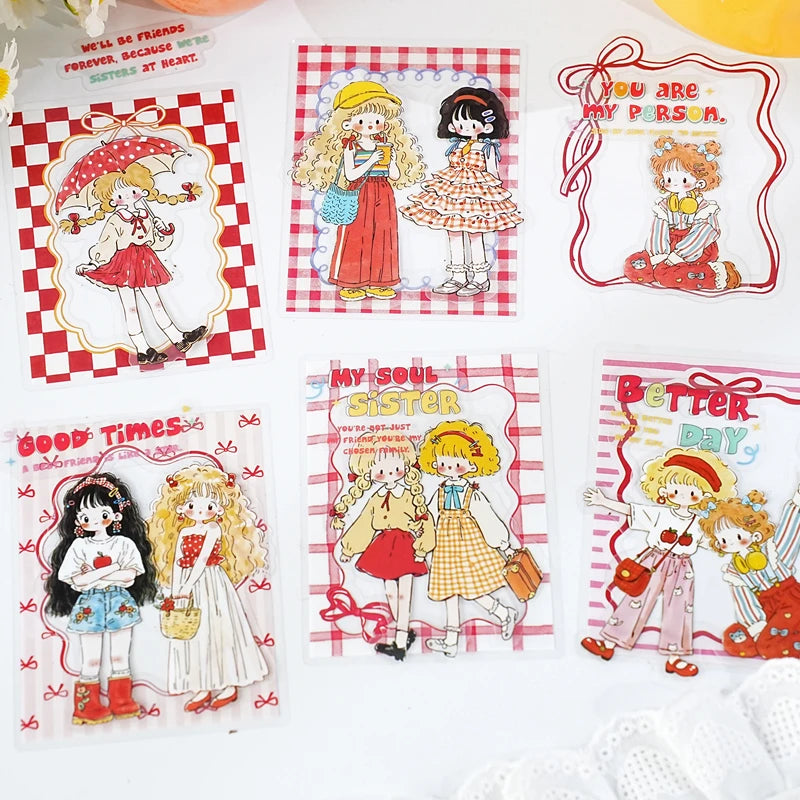 15/60 Sheets Japanese Kawaii Girl Stickers Pack DIY Aesthetic Decorative for Scrapbooking Mobile Phone Case Tablet Stationery Qme