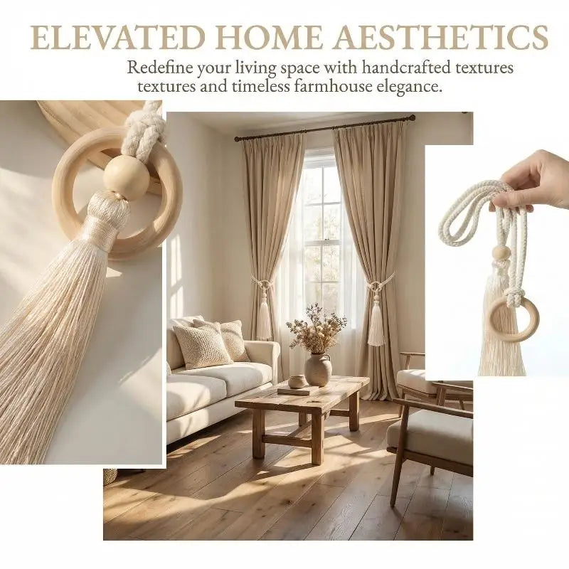 Bohemian Chic Adjustable Cotton Cord Curtain Tie Fringe Hand Woven Qme
