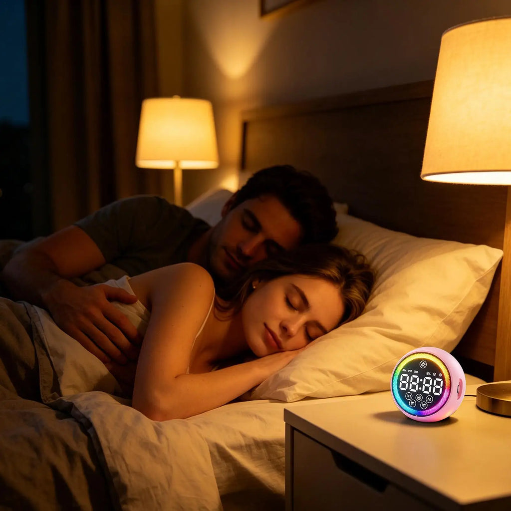 Digital Alarm Clock LED Display Portable Loud Sound Speaker Bedside Qme