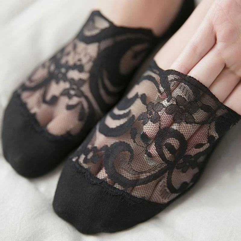 New Women Socks Slippers Non-slip Breathable Cute Lace Invisible Socks Sexy Non-slip Cool Thin Socks Fashion Black Boat Socks Qme