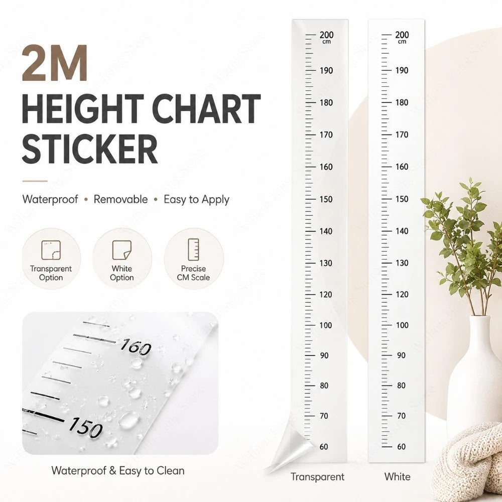 Self Adhesive PVC Height Measurement Wall Sticker 2m Erasable Removable Decor Ruler For All Indoor Household Spaces Qme