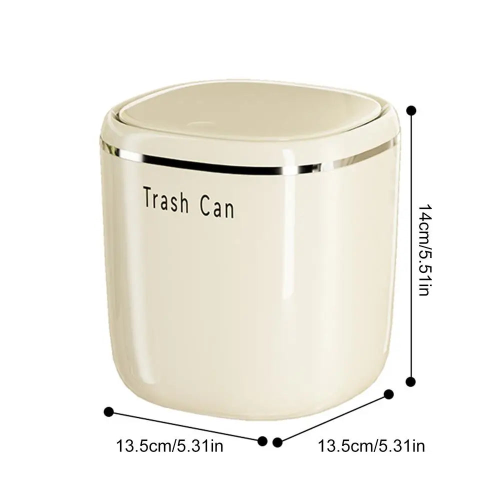Mini Desk Trash Can 2.6L Mini Waste Bin Basket Makeup Tabletop Trash Can for Bathroom Kitchen Bedroom Dorm Room Car Indoor Qme Beige