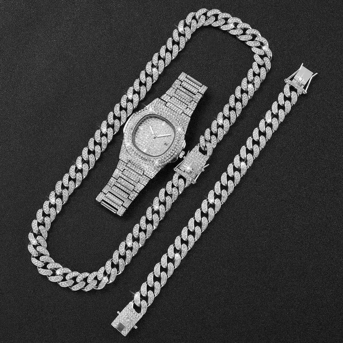 Relógio de pulso masculino de quartzo com calendário, aço inoxidável, relógios esportivos masculinos, luxo Qme WHITE