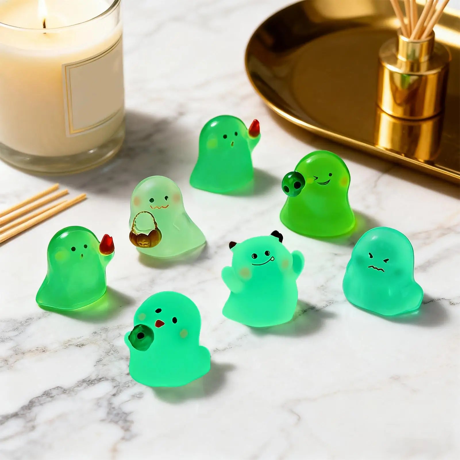 Ghost Figure Halloween Figurines Home Decor 6 Luminous Resin Statue Qme
