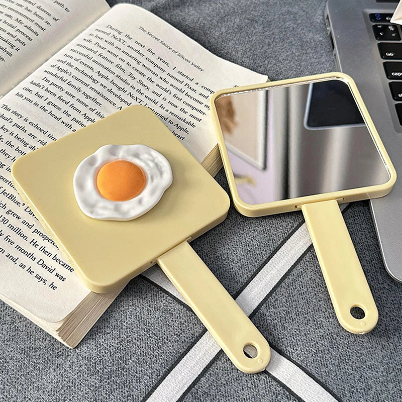 Portable Handle Mirror Comb Yellow Square Makeup Personal Care Use Qme