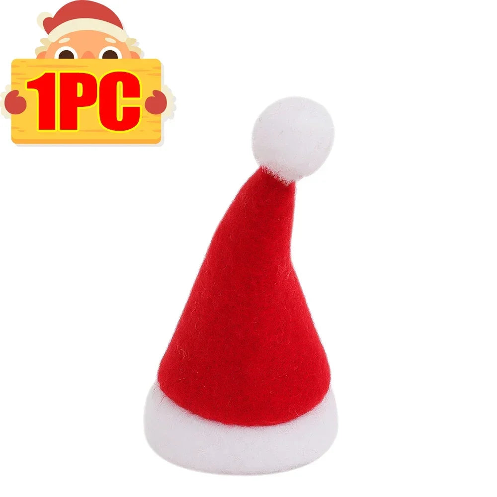 Mini Santa Hat Wine Bottle Covers Non-Woven Fabric Lollipops Caps Christmas Bottles Holder Kitchen Tableware Dinner Decoration Qme Red-1pc 8x4x1cm