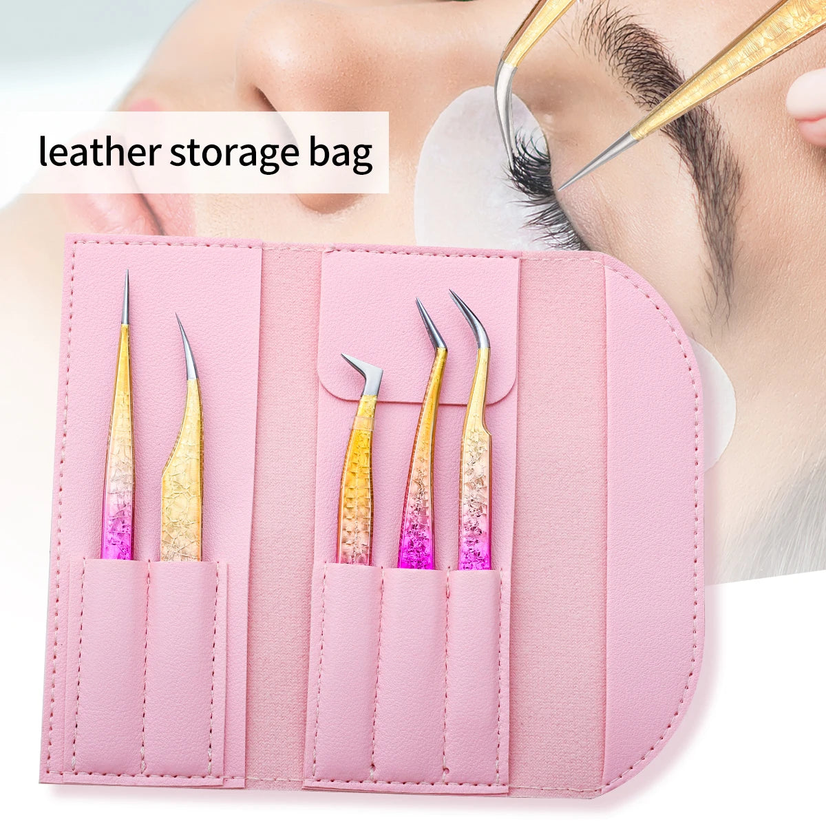 5 Eyelash Tweezers Extension Volume Tool Strap Stainless Steel Sharp Qme