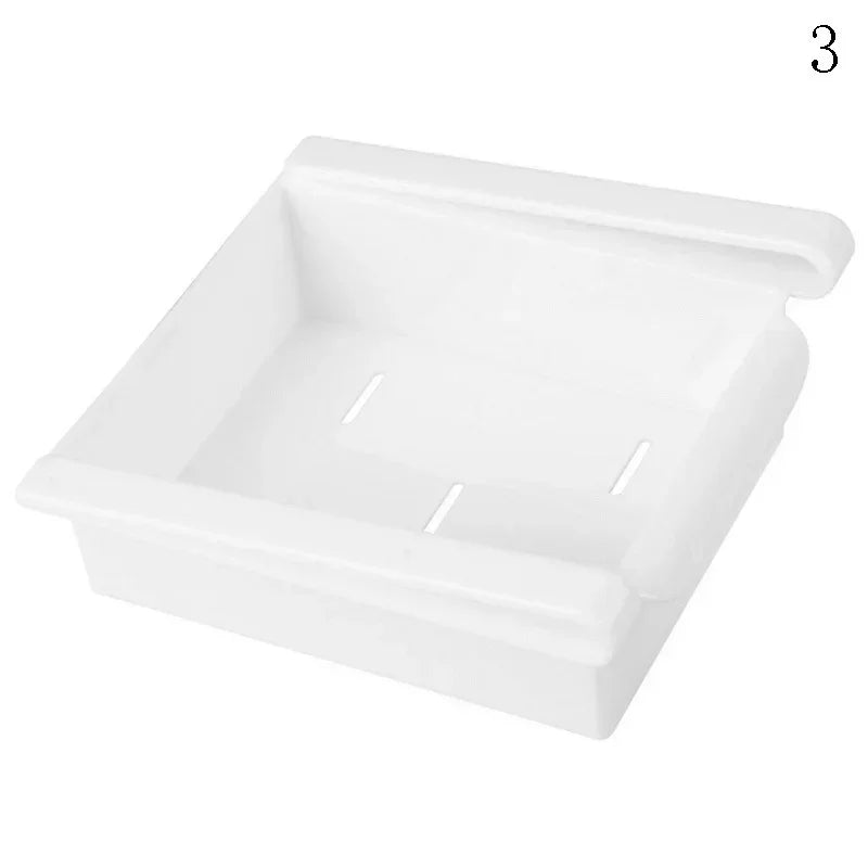 Slide Kitchen Fridge Freezer Space Saver Organizer Storage Rack Shelf Holder Kitchen Refrigerator Storage Box Food Container Qme White