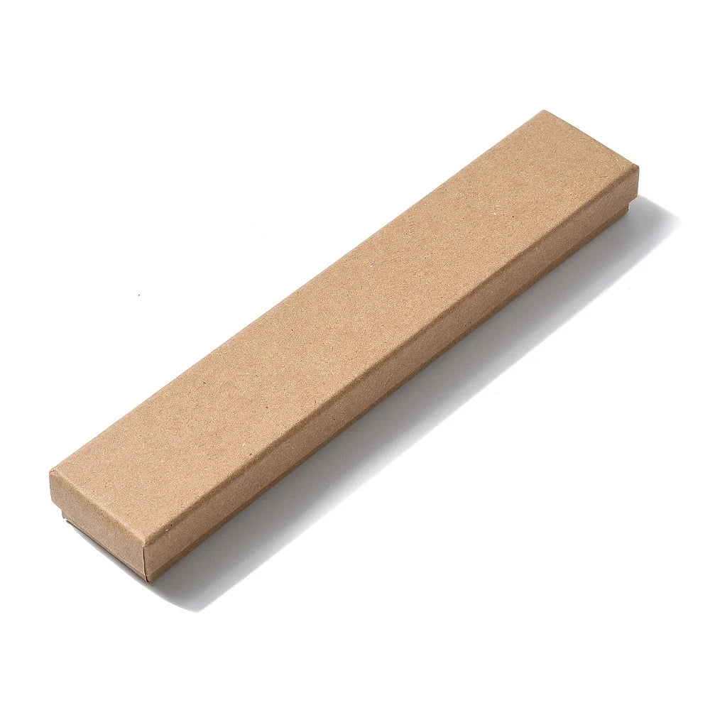 12pcs Tan/Black Color Rectangle Cardboard Jewelry Gift Box, 21x4x2cm with Sponge Insert for Bracelet Necklace Earring Packaging Qme