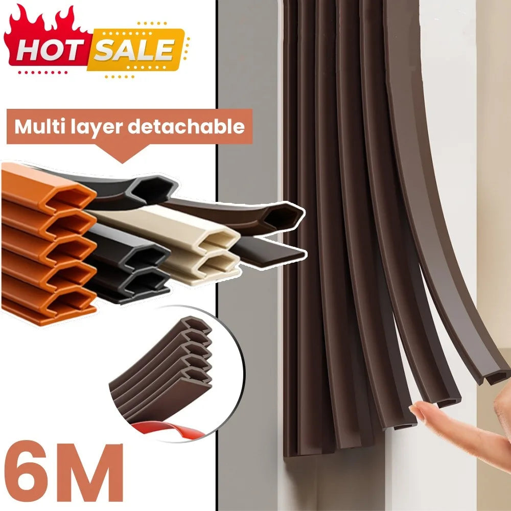 6M Door Sealing Strip Anti-theft Door Windproof Self-adhesive Sound Insulation Strip Window Gap Filling Dust-proof Sealing Strip Qme