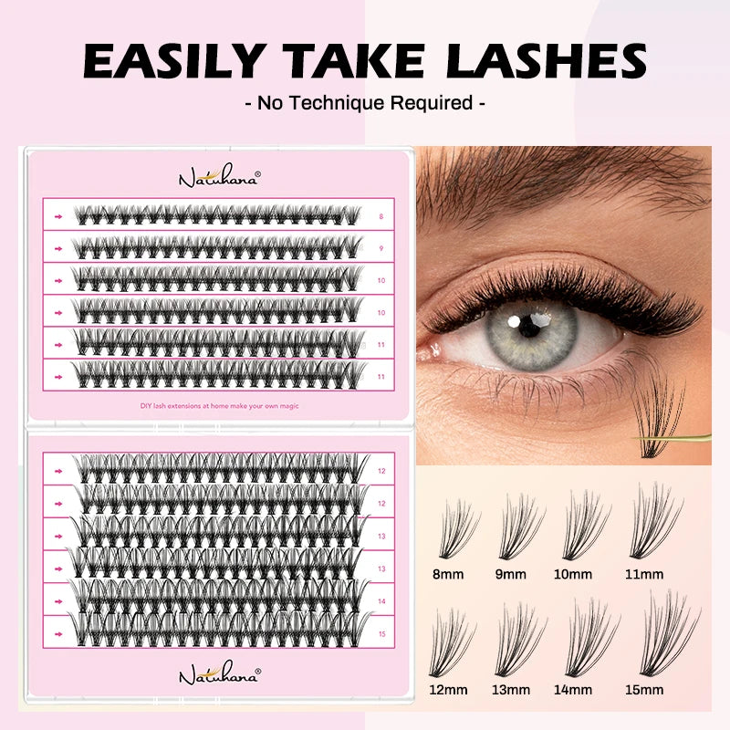 NATUHANA DIY Lash Extension 240 Clusters Individual Lashes 10P 20P Qme