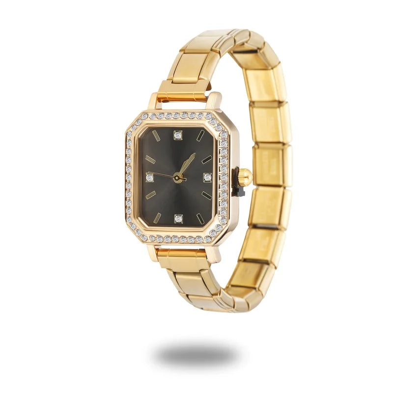 2026 Golden Round Watch Gift Watch Men Women 9MM Width Italian Elastic Charm Stainless Watch Header Linker Bracelets Jewelry DIY Qme S 6