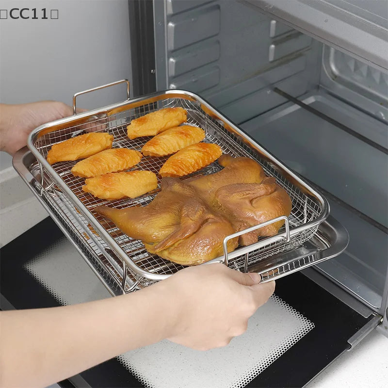CC11Baking Tray Oil Frying Baking Pan Stainless Steel Non-stick Chips Qme