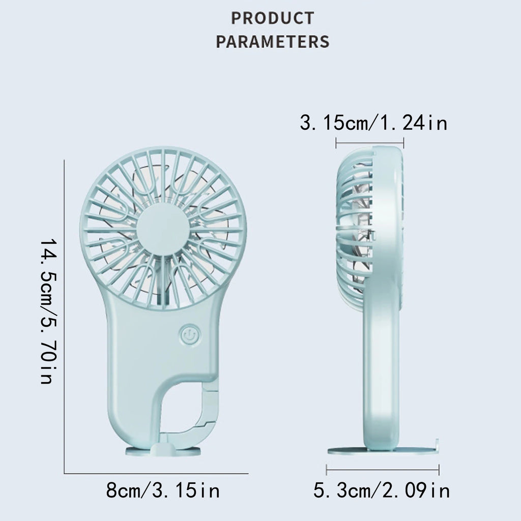 Portable Handheld Mini Fan Long Battery Life USB Rechargeable Fan with Hook Solid Color Outdoor Sports Climb Travel Summer Fan Qme