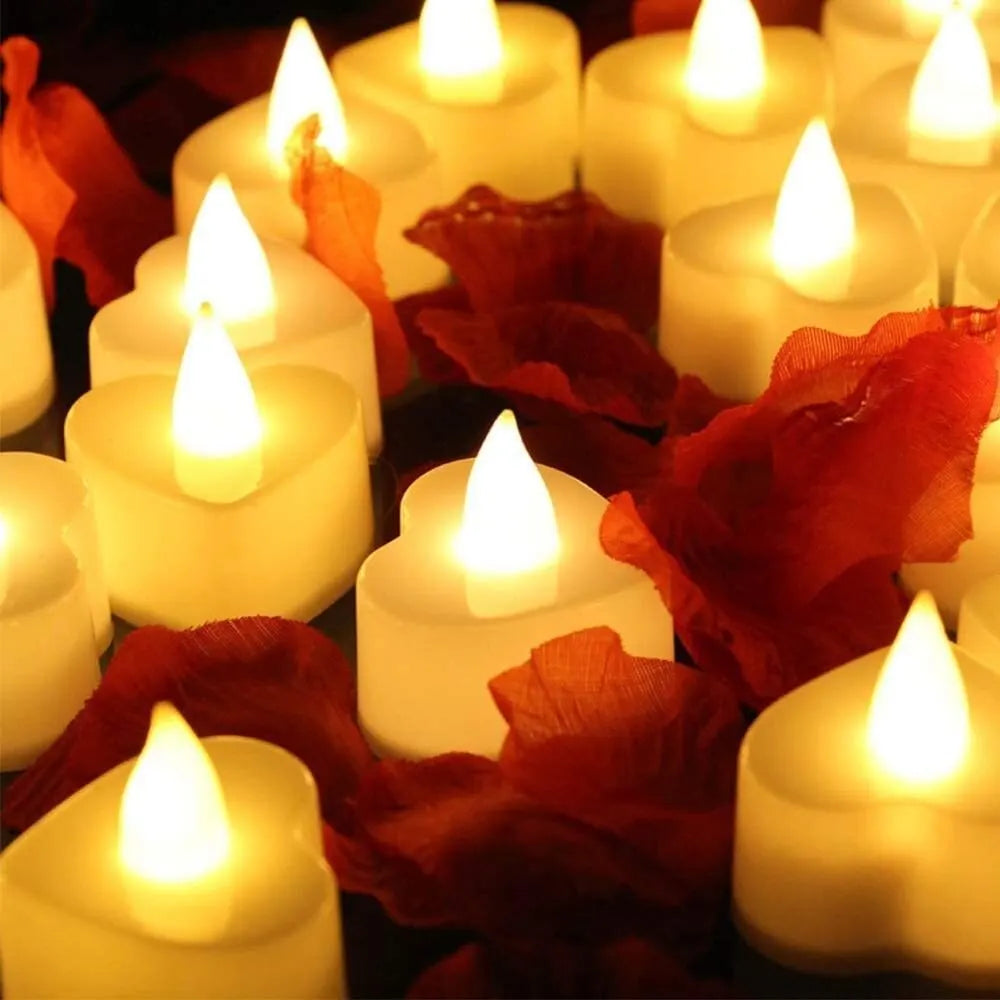 24Pcs Flameless Led Candle For Home Party Wedding Decoration Heart-shaped And Circular Electronic Battery-Power Tealight Candles Qme