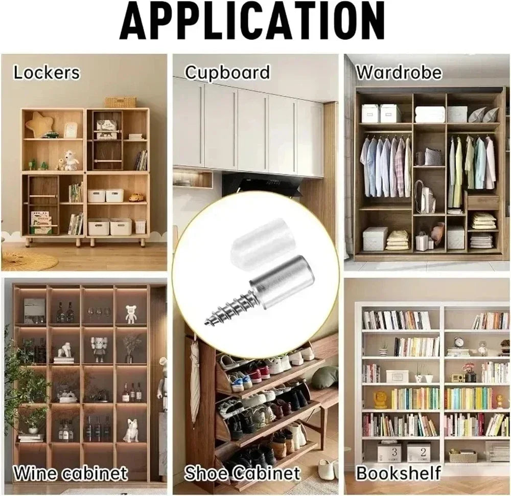 50Set Self Tapping Screw Layer Plate Holder Wardrobe Septum Brackets Fixed Screw Shelf Support Pegs with Non-Slip Sleeve Qme