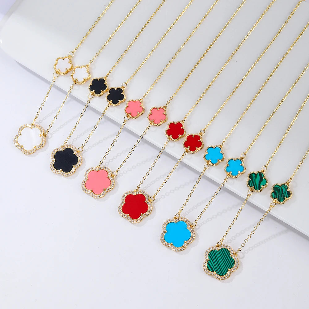 High-Quality Copper Plated 18k Gold Five-Leaf Clover Necklace Fashion Simple For Woman Girl Necklace Birthday Party Jewelry Gift Qme