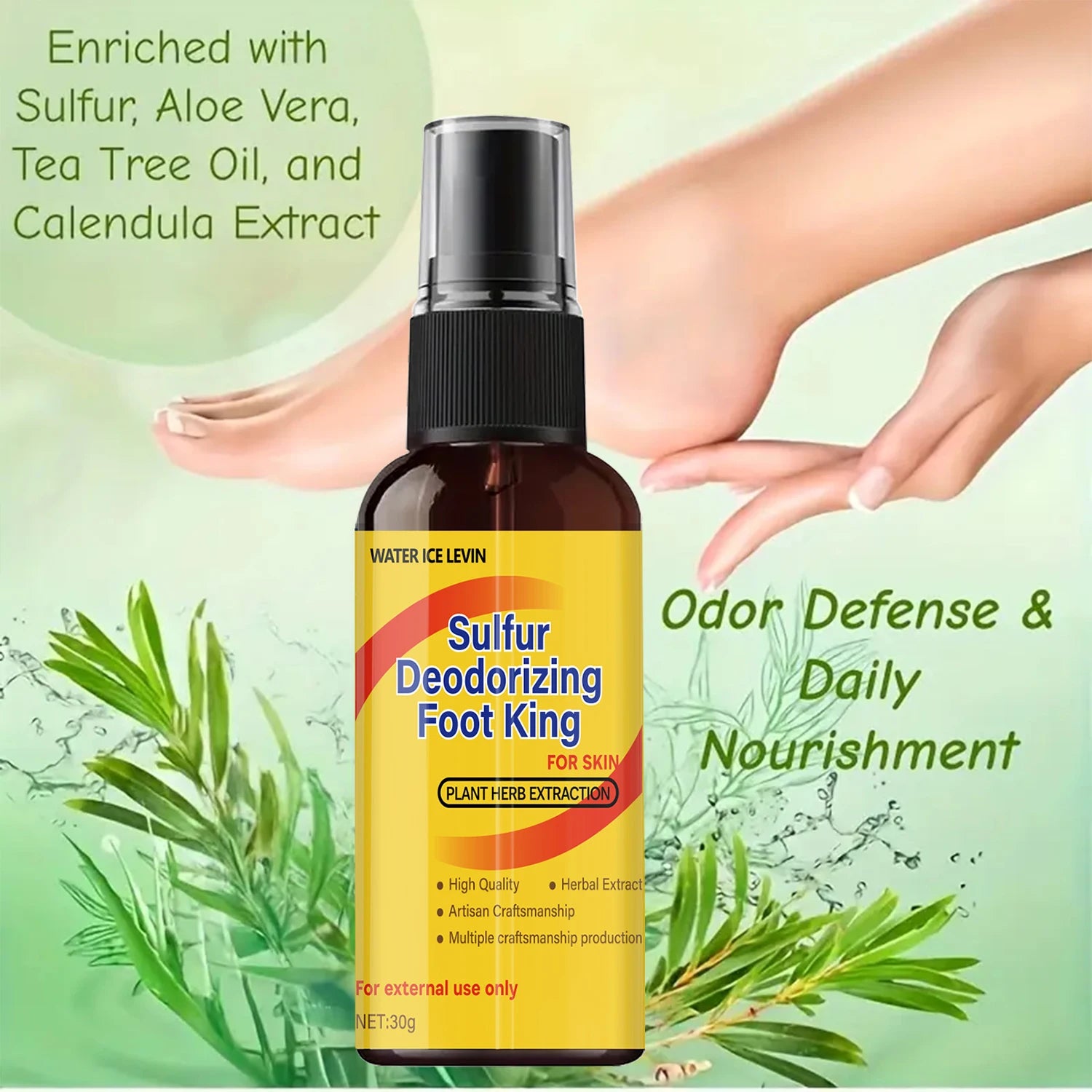 Sulfur Deodorizing Foot Spray & Foot King - Plant Herbal Extract Formula for Effective Odor Control & Skin Moisturizing. Qme