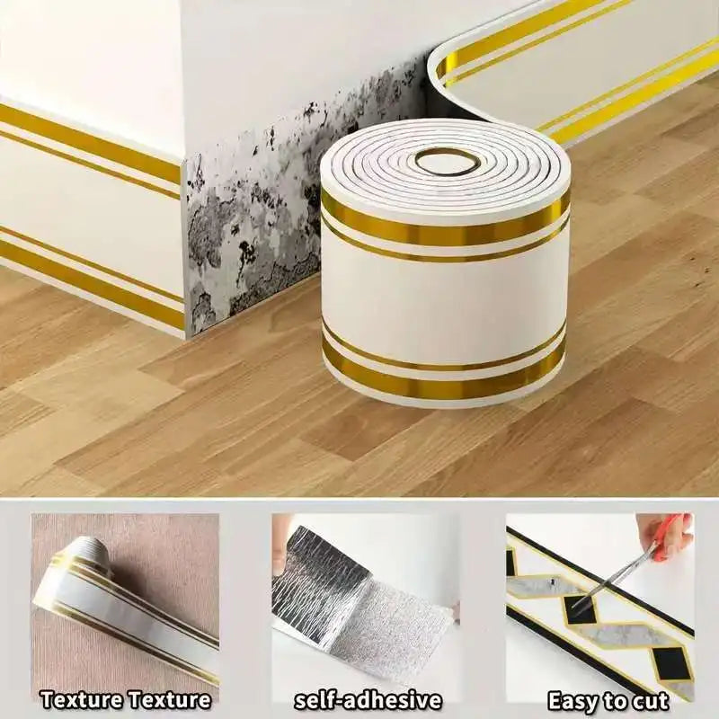 Roll Up Self-Adhesive Skirting Board Anti-Collision and Waterproof Waistline Living Room and Bedroom Decorative Wall Stickers Qme