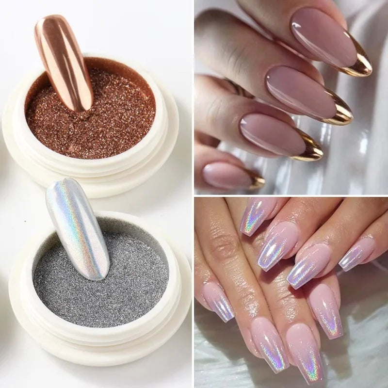 6 Box Moonlight Mirror Nail Powder Silver Fine Glitter Metallic Effect Pigment Gel Polish Chrome Holographic Nail Powder Qme
