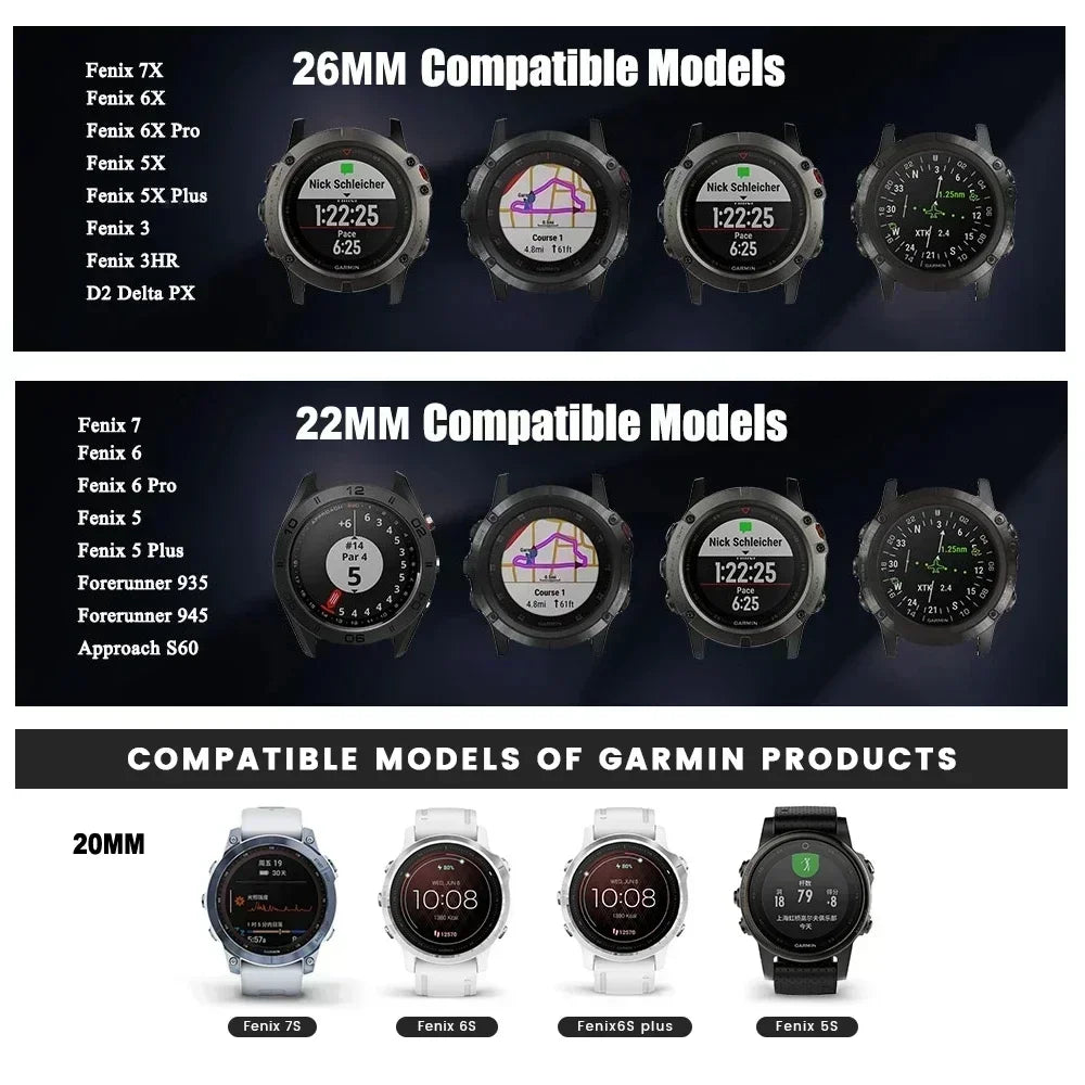 26 20 22mm Nylon Watch Band For Garmin Fenix 7X 6X Pro 7 7S 6 6S 5X 5 5S Plus/Venu 2 Plus Hook and Loop Quick Dry Strap Qme