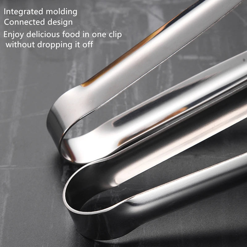 Stainless Steel Grill Tongs Food Clip BBQ Steak Clip Bread Tong Cooking Utensils Party Non-Slip Kitchen Gadgets Accessories Qme